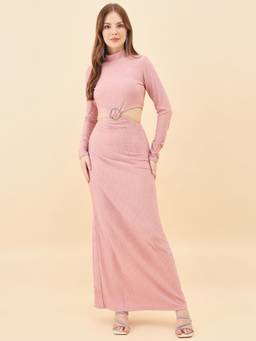 AAYU - Women Textured Pink Bodycon Dress