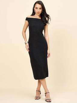 AAYU - Women Textured Black Bodycon Dress