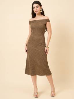 AAYU - Women Textured Brown Bodycon Dress