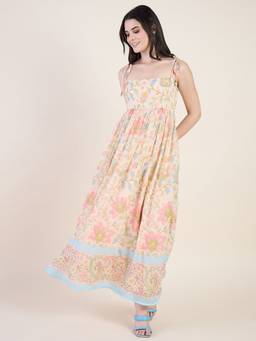 AAYU - Women Peach Floral Flared Dress