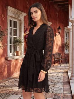 AAYU - Women Black Self Design Wrap Dress