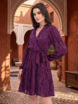 AAYU - Women Purple Textured Wrap Dress