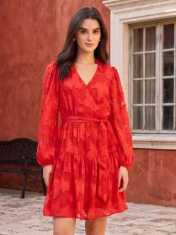 AAYU - Women Red Textured Wrap Dress