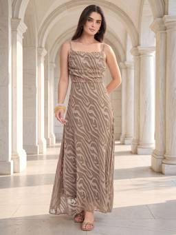 AAYU - Women Brown Textured Flared Dress