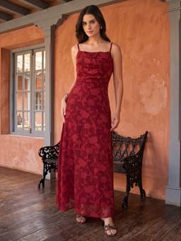 AAYU - Women Maroon Textured Flared Dress