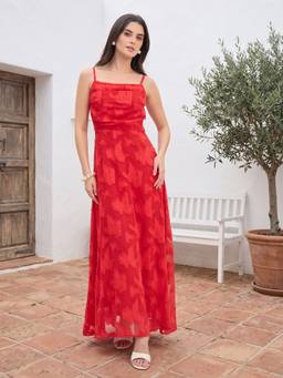 AAYU - Women Red Textured Flared Dress