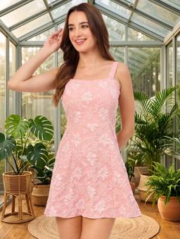 AAYU - Women Pink Floral Embroidered A-Line Dress