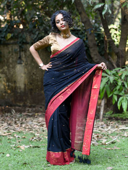 Suta - Black Woven Design Pure Cotton Saree