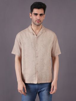 Urban Scottish - Beige Relaxed Fit Cotton Jacquard Textured Resort Shirt