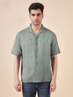 Urban Scottish - Green Relaxed Fit Cotton Jacquard Textured Resort Shirt