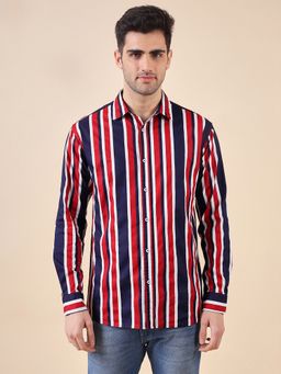 Urban Scottish - Red Cotton Print Regular Fit Stripe Shirt
