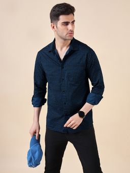 Urban Scottish - Blue Cotton Print Regular Fit Check Shirt