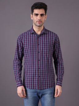 Urban Scottish - Navy Blue Cotton Checks Regular Fit Shirt