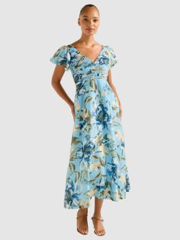 Forever New - Blue June Ruched V Neck Maxi Dress