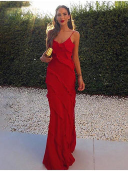 MISS MOSA BY AKANKSHA - Red Atrani Ruffled Maxi Dress