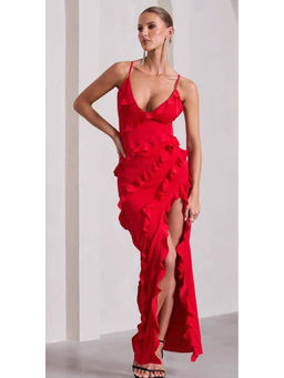 MISS MOSA BY AKANKSHA - Red Celosia Ruffled Maxi Dress