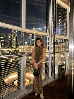 MISS MOSA BY AKANKSHA - Cerai High Neck Sequined Party Dress In Gold