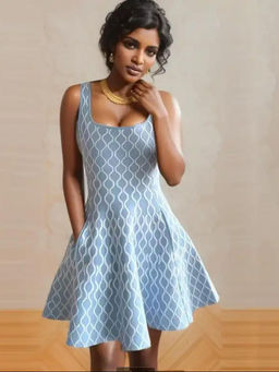 MISS MOSA BY AKANKSHA - Blue Elegant Luxe Short Knit Dress