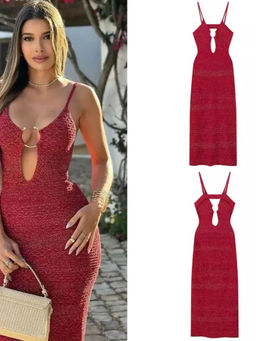 MISS MOSA BY AKANKSHA - Red Huma Statement Backless Knitted Dress