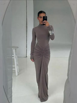 MISS MOSA BY AKANKSHA - Grey Junifar Statement Bodycon Maxi Dress