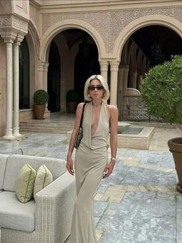 MISS MOSA BY AKANKSHA - Beige Kia Plunging Neck Maxi Dress