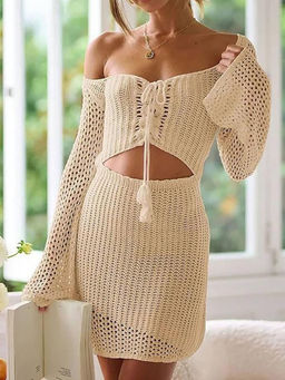 MISS MOSA BY AKANKSHA - Beige Lilly Soft Crochet Dress