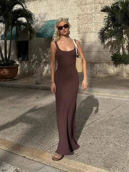 MISS MOSA BY AKANKSHA - Brown Logos Luxe Knit Bodycon Dress