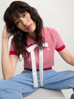 Pomelo - Gingham Polo Top - Red