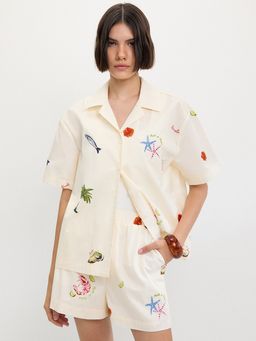 Pomelo - Graphic Print Button Shirt - Off-White