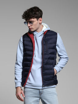 Jack & Jones - Navy Blue Regular Fit Puffer Reversible Jacket