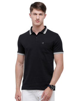 Classic Polo - Men Cotton Solid Half Sleeve Slim Fit Polo Neck Black Color T-Shirt