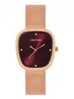 Joker and Witch - Joker & Witch Verity Maroon Sunray Square Dial Rose Gold Mesh Strap Watch - AMWW1235 (M)