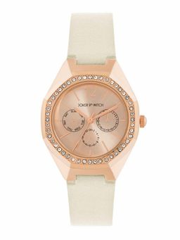 Joker and Witch - Joker & Witch Roey Rose Gold Sunray Dial Off White PU Strap Watch - AMWW1256 (M)