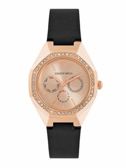 Joker and Witch - Joker & Witch Roey Rose Gold Sunray Dial Black PU Strap Watch - AMWW1263 (M)