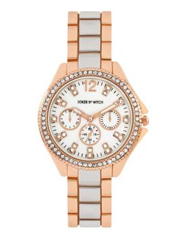 Joker and Witch - Joker & Witch Reina White MOP Rhinestone Dial Dual Tone Linked Chain Strap Watch - AMWW1273 (M)