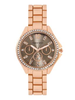 Joker and Witch - Joker & Witch Reina Taupe Sunray Rhinestone Dial Rose Gold Linked Chain Strap Watch - AMWW1274 (M)