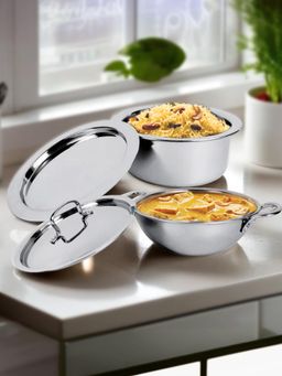 Savya Home - Triply Tope with Ss Lid, 1.5L & Triply Kadai with Ss Lid, 1.6L (Set of 4)