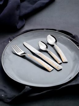 FNS - Anzio Rose Gold Plated Cutlery with Cutlery Hanging Stand (Set Of 25)