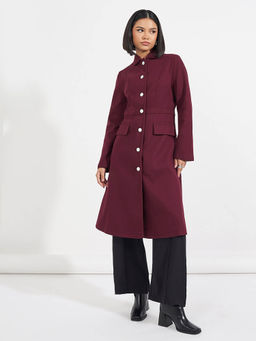 Styli - Regular Fit Knee Length Buttoned Wool Like Overcoat