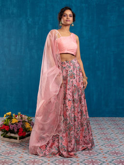 Gajra Gang - Peach Skirt With Draped Top & Dupatta GGLEH36 (Set of 3)