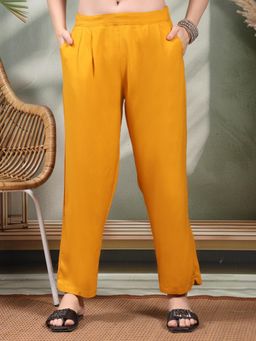 Clora Creation - Mustard Flat Front Pleated Rayon Trousers