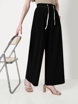 SHOWOFF - Edition Womens Black Loose Fit Semi Formal Trousers
