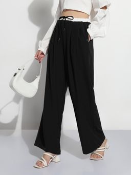 SHOWOFF - Edition Womens Black Pleated Relaxed Fit Trousers