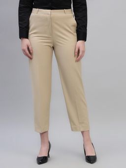 Cantabil - Women Beige Solid High Rise Formal Trouser