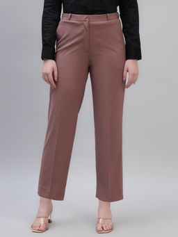 Cantabil - Women Dusty Pink Solid High Rise Formal Trouser