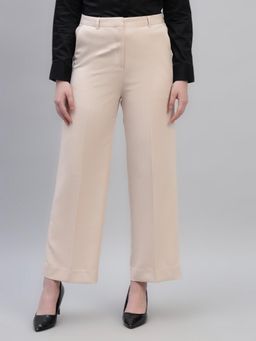 Cantabil - Women Beige Solid High Rise Formal Trouser