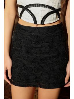 Label Aparna Rawat - Net floral skirt - Black