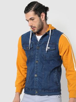 Campus Sutra - Men Colourblock Denim Hooded Jacket