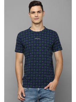 Allen Solly - Mens Navy Blue Print Round Neck T-Shirt