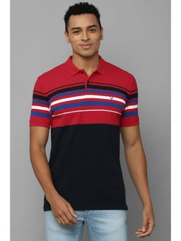 Allen Solly - Mens Red Stripe Polo Neck T-Shirt